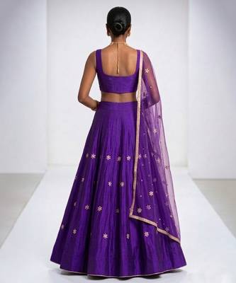 Purple Embroidered Silk Lehenga Set 3