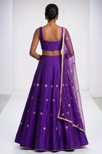 Purple Embroidered Silk Lehenga Set