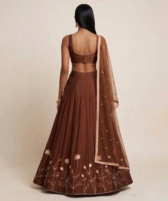 Brown Embroidered Silk Lehenga Set 2