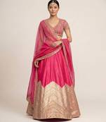 Hot Pink Embroidered Silk Lehenga Set