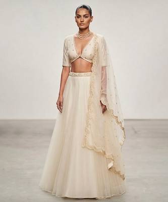 Ivory Embroidered Organza Lehenga Set 1