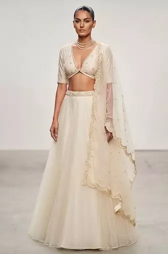 Ivory Embroidered Organza Lehenga Set