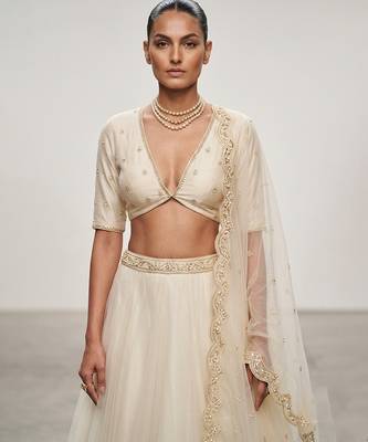 Ivory Embroidered Organza Lehenga Set 2