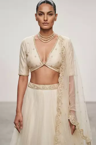 Ivory Embroidered Organza Lehenga Set