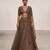 Chocolate Brown Embroidered Organza Lehenga Set