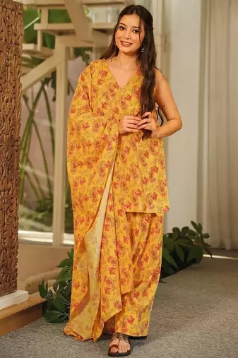 Mudcambric cotton printed kurti set with salwar & dupatta
