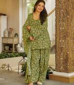 Greencambric cotton printed kurti set with salwar & dupatta