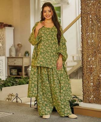 Greencambric cotton printed kurti set with salwar & dupatta 3