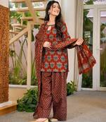 Marooncambric cotton printed kurti set with salwar & dupatta
