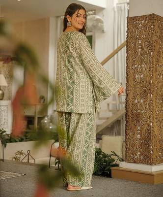 Light pistacambric cotton printed kurti set with salwar & dupatta 2