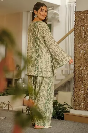 Light pistacambric cotton printed kurti set with salwar & dupatta