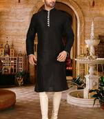 Black dupion art silk  kurta with pattern work and 8 button churidar