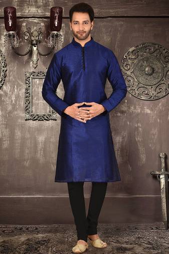 Royal blue dupion art silk  kurta with pattern work and 8 button churidar