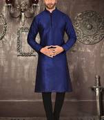 Royal blue dupion art silk  kurta with pattern work and 8 button churidar