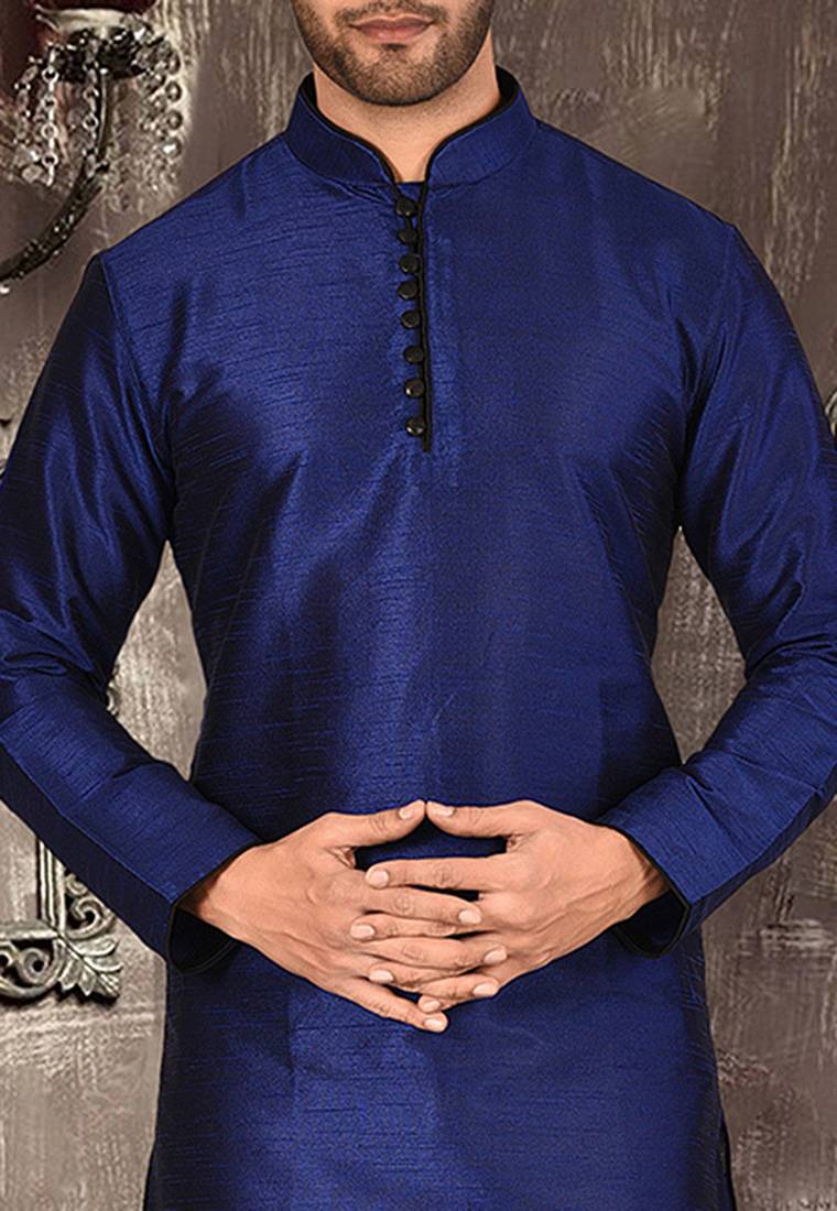 Royal blue dupion art silk  kurta with pattern work and 8 button churidar