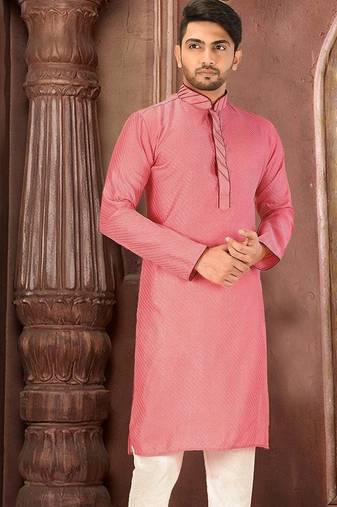 Peach dupion art silk  kurta with pattern work and dk work churidar