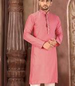 Peach dupion art silk  kurta with pattern work and dk work churidar