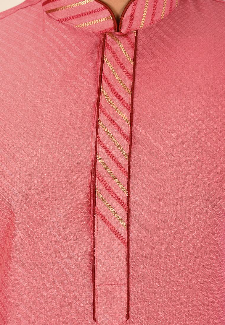 Peach dupion art silk  kurta with pattern work and dk work churidar