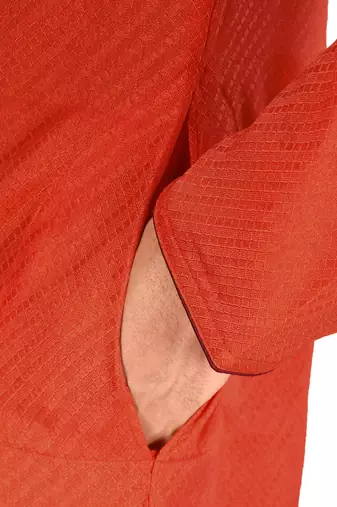 orange art dupion silk kurta with pattern work