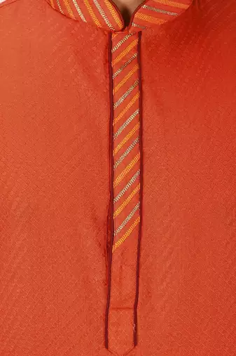 orange art dupion silk kurta with pattern work