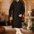 Black dupion art silk  kurta with pattern work and fancy button churidar