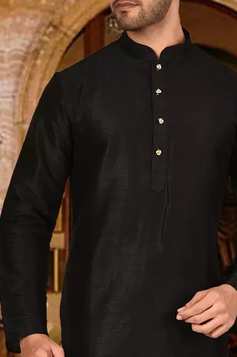 black art dupion silk kurta with designer pattern
