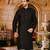 Black dupion art silk  kurta with pattern work and fancy button churidar