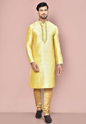 yellow mulberry silk kurta with pattern work 1