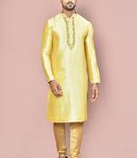 Yellow mulbury  kurta with pattern work&hand work churidar