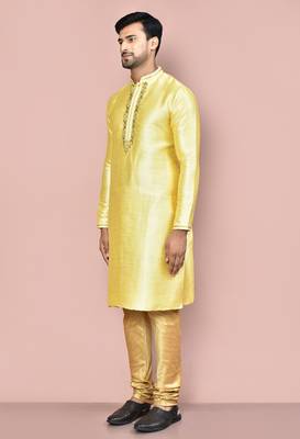 yellow mulberry silk kurta with pattern work 2