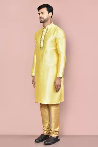 yellow mulberry silk kurta with pattern work
