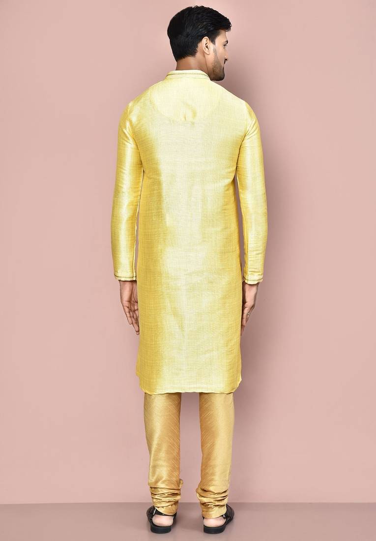 Yellow mulbury  kurta with pattern work&hand work churidar