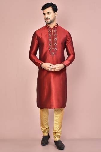 Mahroon mulbury  kurta with pattern work&hand work churidar