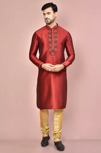 Mahroon mulbury  kurta with pattern work&hand work churidar