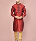 Mahroon mulbury  kurta with pattern work&hand work churidar