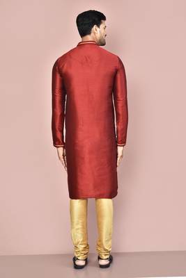 maroon mulberry silk kurta with gold churidar set 3