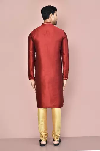 maroon mulberry silk kurta with gold churidar set