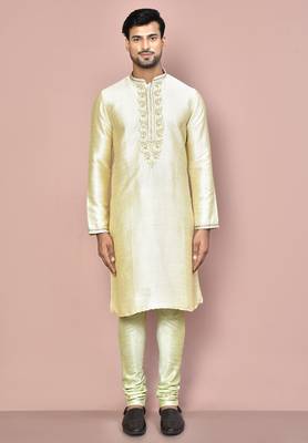cream mulberry silk kurta with pattern work 1