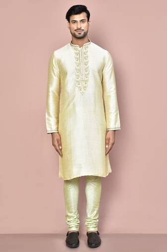 Cream mulbury  kurta with pattern work&hand work churidar
