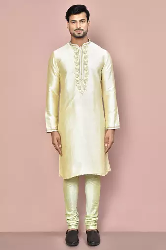 Cream mulbury  kurta with pattern work&hand work churidar