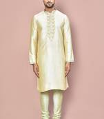Cream mulbury  kurta with pattern work&hand work churidar