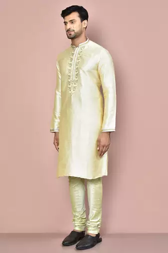 cream mulberry silk kurta with pattern work