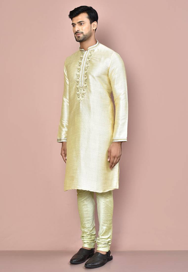 Cream mulbury  kurta with pattern work&hand work churidar