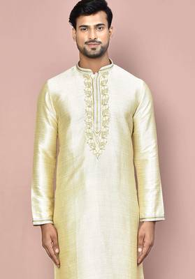 cream mulberry silk kurta with pattern work 3