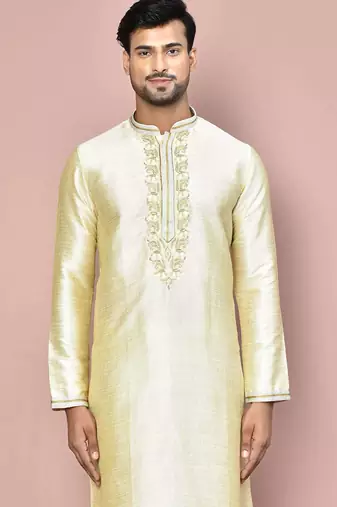 cream mulberry silk kurta with pattern work