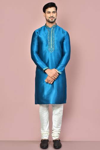 Teal green mulbury  kurta with pattern work&hand work churidar