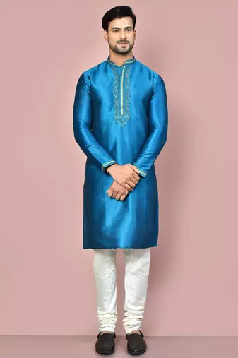 Teal green mulbury  kurta with pattern work&hand work churidar