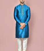 Teal green mulbury  kurta with pattern work&hand work churidar