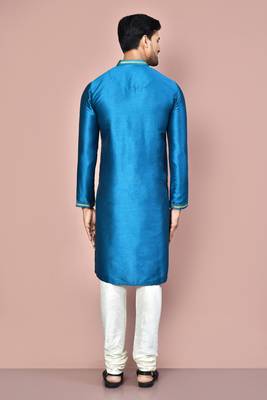 teal green mulberry silk kurta with white churidar set 4