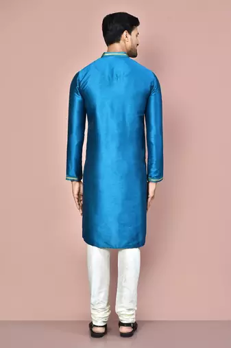 teal green mulberry silk kurta with white churidar set